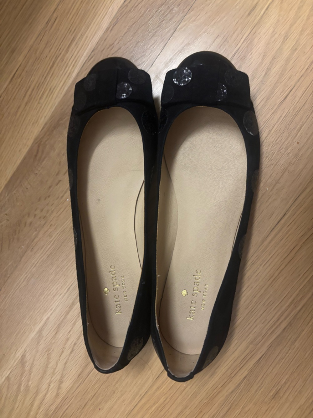 kate spade Black Suede Polka Dot Ballet Flats